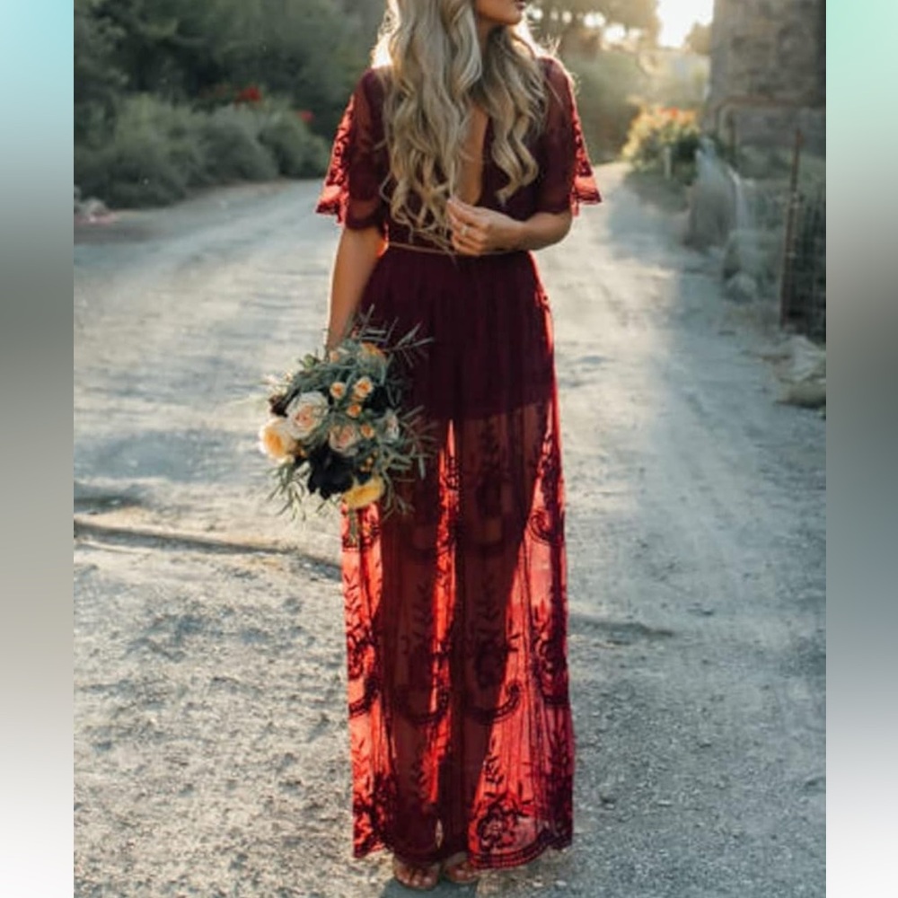 Elegant Burgundy Lace Dress